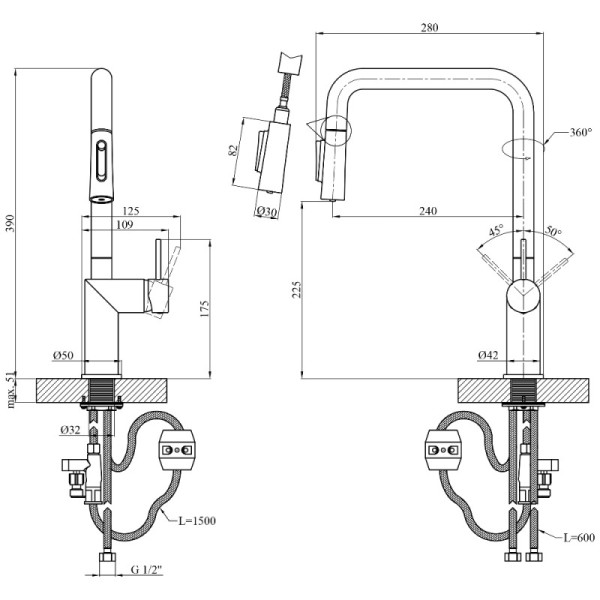 Кухонний змішувач KRONER Element 296569B-5301 Графіт
