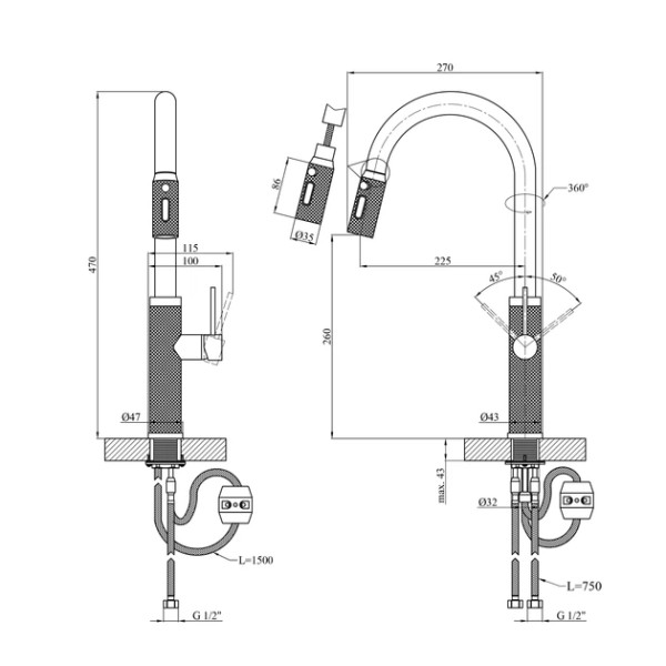 Кухонний змішувач KRONER KRP Edelstahl Berg-GRP030-T