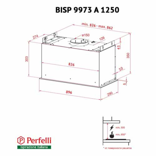 Витяжка PERFELLI BISP 9973 A 1250 W LED Strip