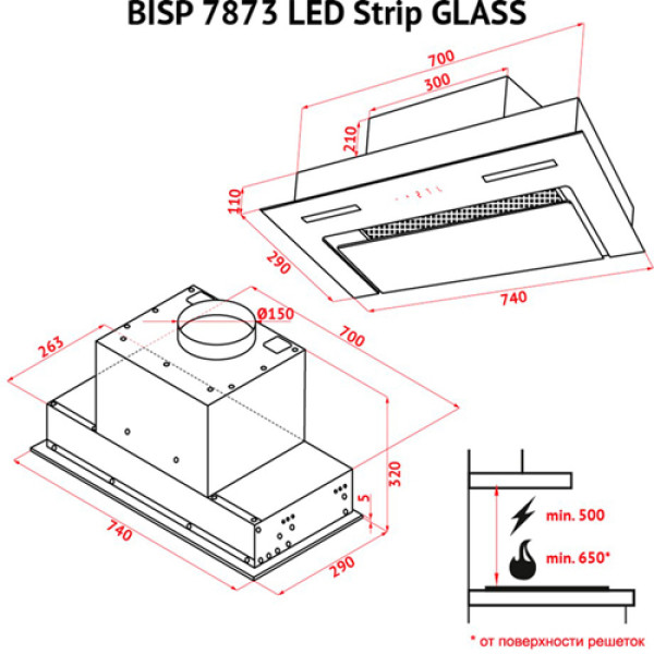 Витяжка PERFELLI BISP 7873 BL LED Strip GLASS