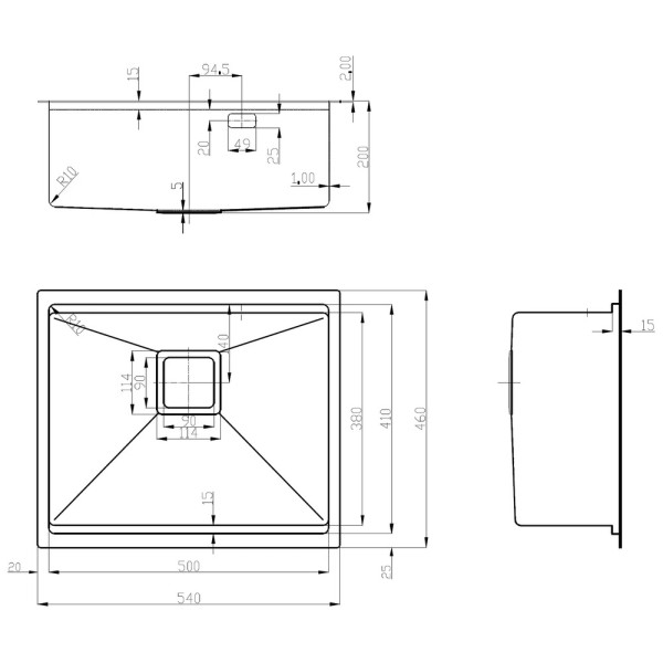 Кухонна мийка FABIANO Quadro Center 54 Celldecor Nano Graphite
