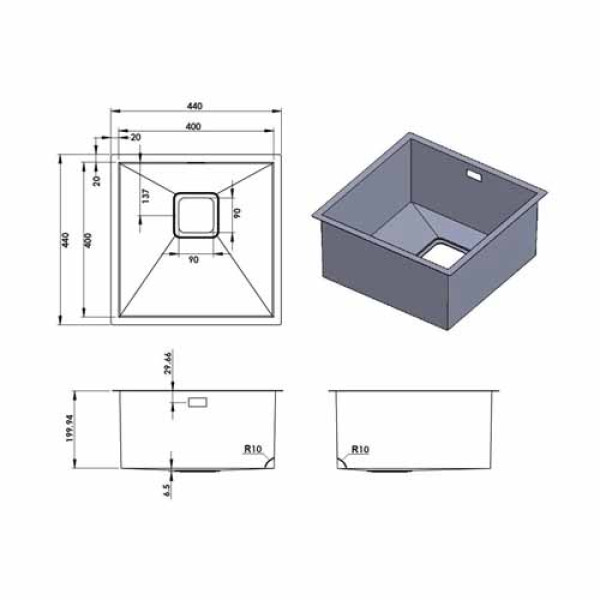 Кухонна мийка FABIANO Quadro 44 Nano Graphite