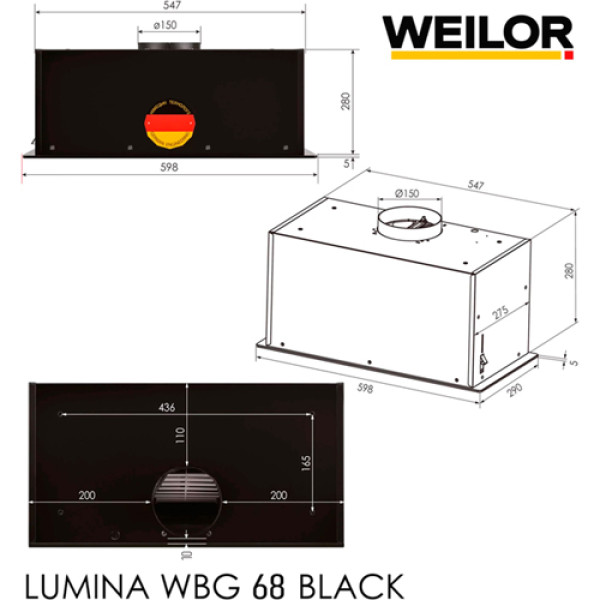 Витяжка WEILOR LUMINA WBG 68 BLACK