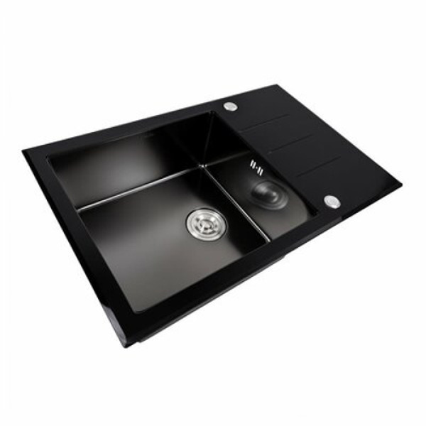 Кухонна мийка VALESO CM 78*50 скляна Valeso Handmade PVD чорна