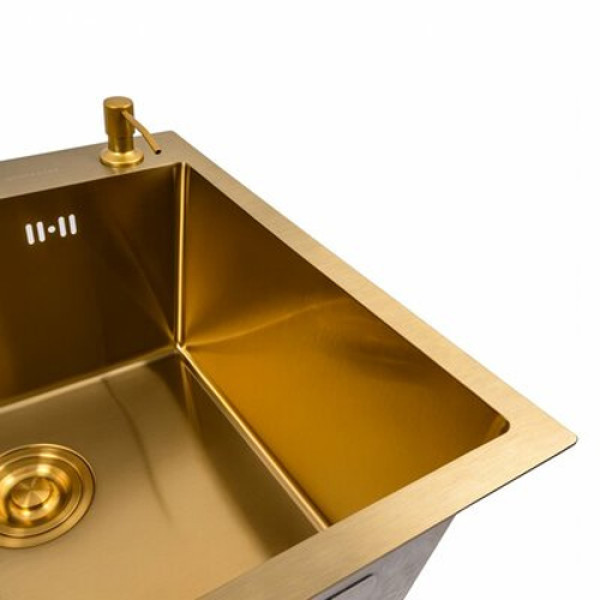 Кухонна мийка VALESO 50*50 PVD Gold Handmade (сифон круглий, 3,0/0,8)