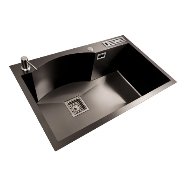 Кухонна мийка PLATINUM 75*46 PVD чорна з підставкою для ножів Handmade HSB