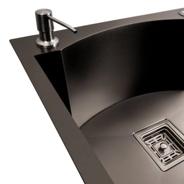 Кухонна мийка PLATINUM 75*46 PVD чорна з підставкою для ножів Handmade HSB