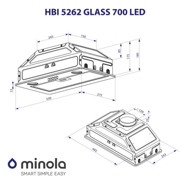 Витяжка MINOLA HBI 5262 BL GLASS 700 LED