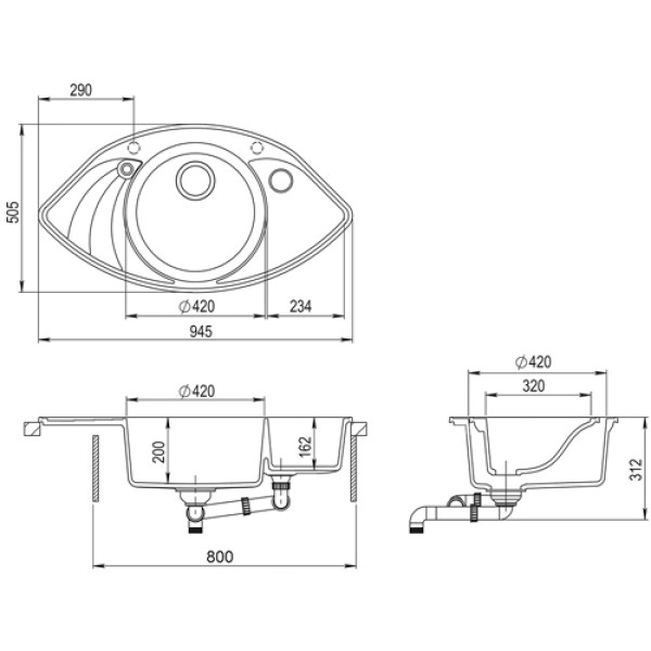 Кухонна мийка AQUASANITA PAPILON SCP151 AW-202 Alumetalic