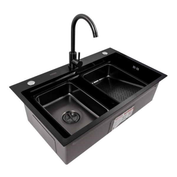Кухонна мийка PLATINUM CM 75*46B PVD чорна (Work station) Handmade