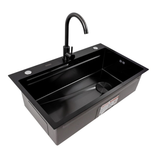 Кухонна мийка PLATINUM CM 75*46B PVD чорна (Work station) Handmade
