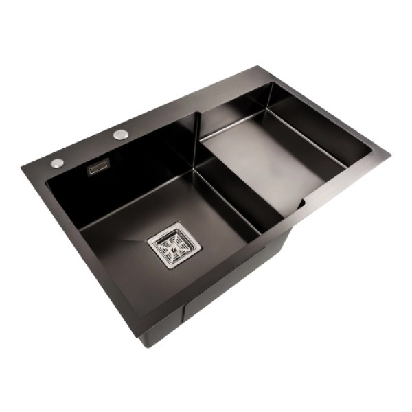 Кухонна мийка PLATINUM 78*50С L PVD Black Handmade (поглиблена полиця)