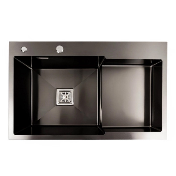 Кухонна мийка PLATINUM 78*50С L PVD Black Handmade (поглиблена полиця)