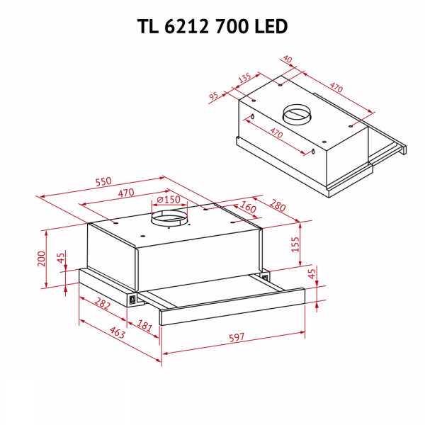 Витяжка PERFELLI TL 6212 Full BL 700 LED