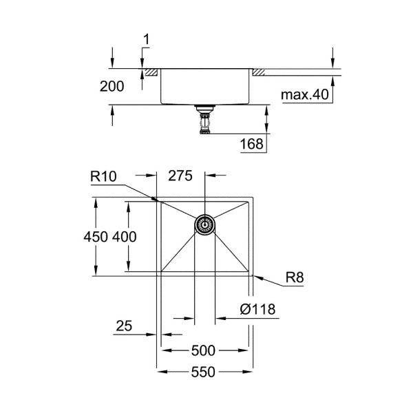 Кухонна мийка GROHE 550*450 1 чаша, матова 31726SD0