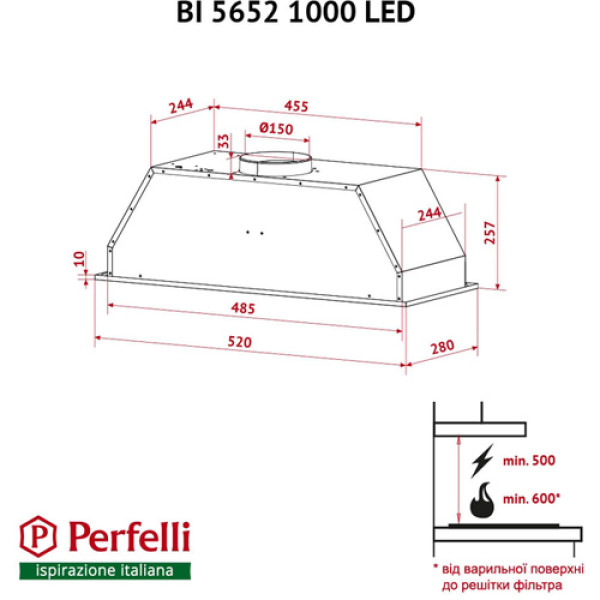 Витяжка PERFELLI BI 5652 WH 1000 LED