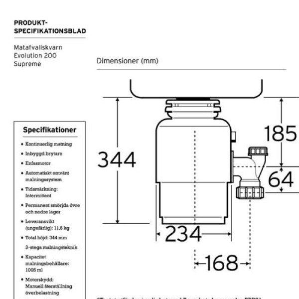 Подрібнювач харчових відходів INSINKERATOR MODEL EVOLUTION SUPREME 200