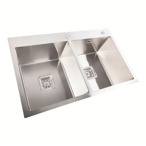 Кухонна мийка PLATINUM Handmade HDB 78*48 на дві чаші (квадратний сифон,3.0/1.0)